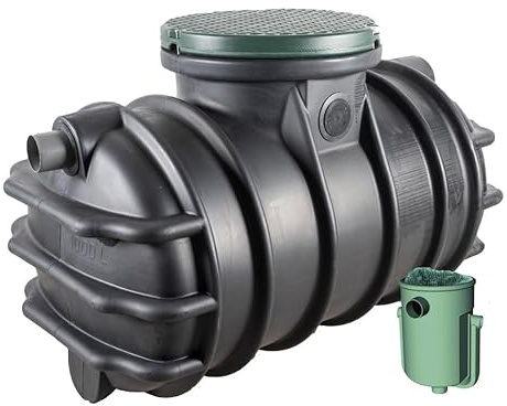 Suinga Septische Grube mit Filter, 1000 Liter, 1 bis 3 Einwohner, Erdtank mit 2 Anschlüssen DN110, Fußgängerabdeckung und Anaerobix-Filter, 30 Liter, Schwarz, GA01010