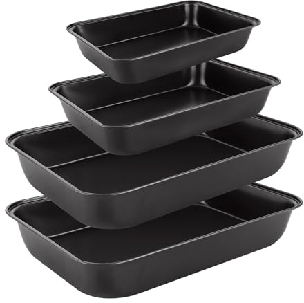 WOPPLXY Antihaft Backblech Set 4 Teilig, 34 x 24 x 6cm+32 x 22 x 5,5cm+30 x 20 x 5cm Antihaftbeschichtetes Kuchenblech, PFOA-Frei Ofenblech aus Kohlenstoffstahl zum Backen und Servieren von Speisen