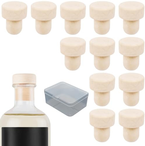 Tappo per bottiglie in legno, 12 tappi per bottiglie, tappo a forma di T, altezza 29,6 mm/1,15 pollici, base 27,8 mm/1,09 pollici, diametro interno adatto per bocca della bottiglia 17,4 mm/0,68