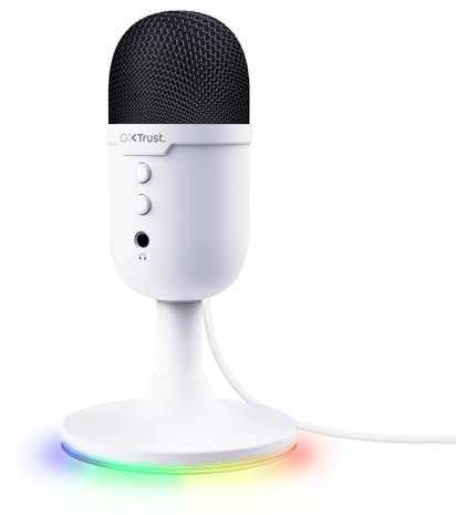 Trust Gaming GXTW 236 Yami Micro Blanc à Condensateur, Microphone USB pour Le Streaming, Twitch, Youtube, Podcast, Jeux PS5, PS4, Micro ASMR avec Filtre Anti-Pop, Touche Muet, Éclairage RGB