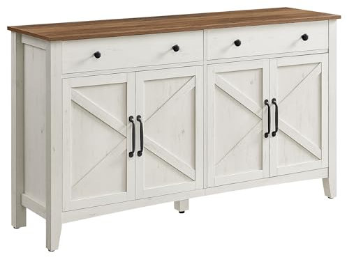 VASAGLE Küchenschrank, Sideboard mit Schubladen, Aufbewahrungsschrank mit Türen, verstellbare Ablage, Landhausstil, für Wohnzimmer Küche Esszimmer, 40 x 140 x 80 cm, vintageweiß-honigbraun BBK381W02