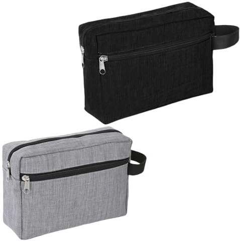 SDXCJY Lot de 2 sacs de toilette pour homme, imperméable, organisateur de rasage, sac pliant avec poignée, pour douche, salle de bain, voyage, Noir et gris., Moderne