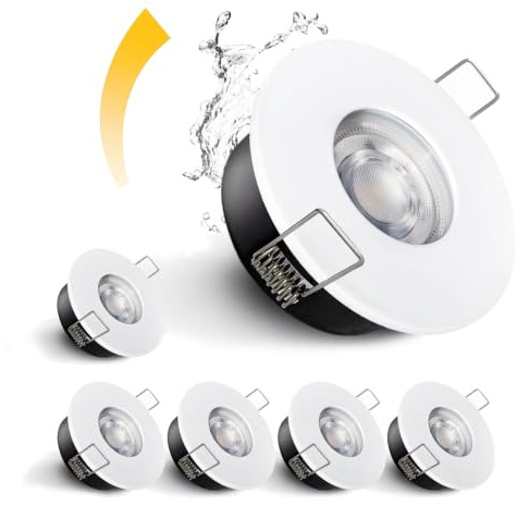 Sweier GU10 LED Downlights for Ceiling IP65 Bathroom Spotlights 6000K Cool White Dimmable, 5W Recessed Ceiling Lights for 68-75mm Hole 6 Pack