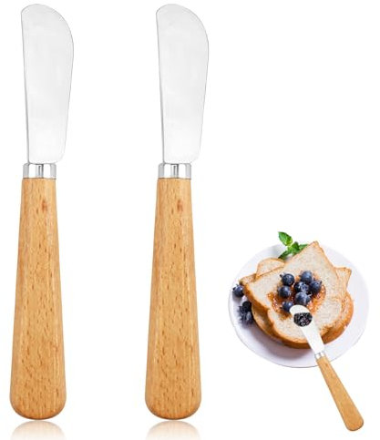 2pcs Wooden Handle Butter Knife Spreader - 7 Inch Stainless Steel Pastry Spreader for Smooth Spreading of Cream Cheese and Jam