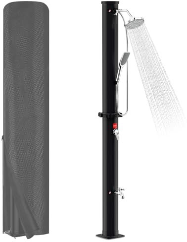 Joparri Solardusche mit Handbrause 20 Liter inkl. Schutzhaube und 360° Duschkopf, Einstellbare Temperatur bis 60°C, 50 PSI Wasserdruck Außenduschen, für Garten Camping Pooldusche, Schwarz