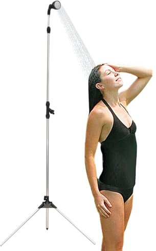 Kit de douche extérieur, robinet de douche extérieur avec trépied, arroseur de jardin avec valve marche/arrêt, système de bain exposé portable et léger pour adultes/ , pour la douche