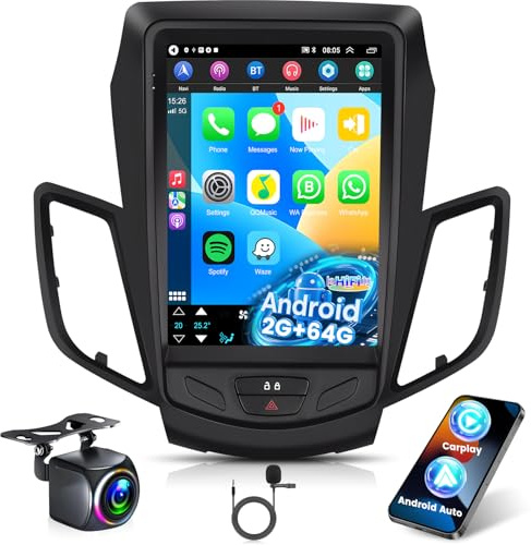 Android Autoradio per Ford Fiesta 2009-2014, 9.7 Pollici Stereo Supporto Wireless Carplay e Android Auto/GPS/WiFi/HiFi Audio/Bluetooth 5.0/FM RDS Radio/SWC