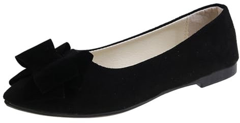 Womens Flats Shoes Summer Lightweight Suede Bow Round Toe Ballet Flats Block Heel PU Pumps Slip On Closed Toe Dress Shoes Daily Dating Commuting Loafers Black