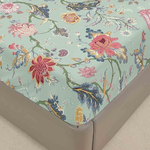 Lukery Spannbettlaken Blumendruck Verdickter Bettlaken 30cm Extra Tiefe Tasche Elastisch Spannbetttuch Weich und Atmungsaktiv für Boxspringbett Dicke Matratzen (Frühling,180x200cm)