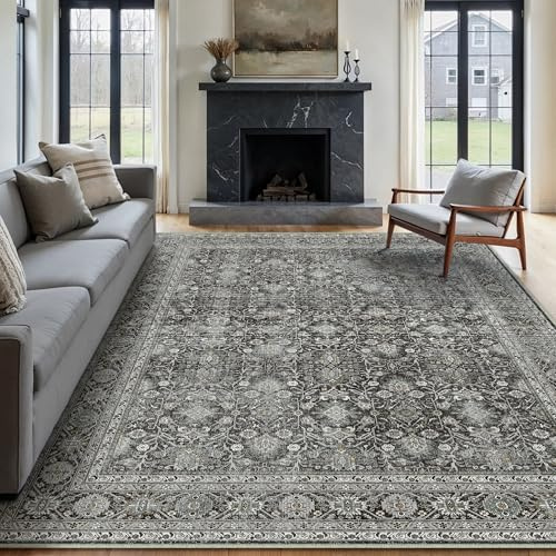 Vintage Groß Teppich Wohnzimmer 300x400cm Schwarz Retro Rugs for Living Room Weich rutschfest Waschbarer Tepich Kurzflor Schlafzimmer Carpet Living Room Bedroom Esszimmer Teppiche Büro