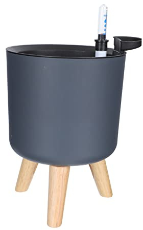 GARIOUANS 1 Pieza Maceta Autorriego con Indicador de Agua y Patas de Madera Maceta Redonda para Plantas Hidropónicas para Escritorios y Color Gris Mediano