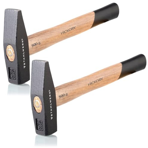 STAHLWERK 2 marteaux de serrurier de 500 g, tête en acier robuste, poignée en bois d'hickory | Poids bien équilibré, poignée ergonomique en bois de hickory très résistant, incassable et durable