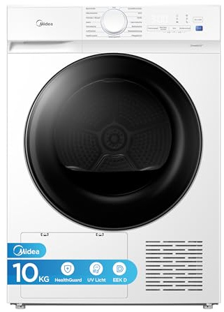 Midea Wärmepumpentrockner V3 series, 10 kg, Energieklasse D mit Wärmepumpentechnologie, UV-Licht für hygienische Reinheit, Knitterschutz, LED-Display, Startzeitvorwahl,Schnelltrocknen,MDV3EH100D,Weiß