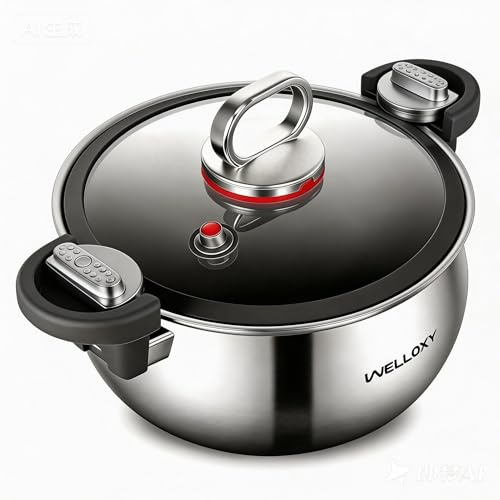 WELLOXY Stainless Steel Stock Pot with Tight-Fitting Lid for Faster Cooking - 7.5 Qt Heavy-Duty Stew Pots for Soup Pasta Gumbo with Stay-Cool Handles, Non-toxic Healthy Cookware, Induction Compatible