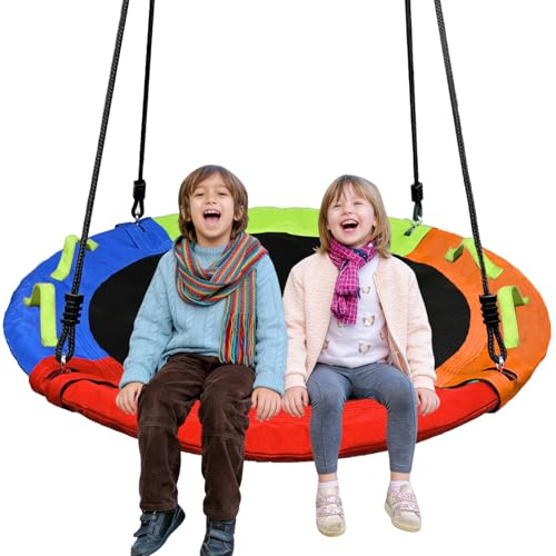 Tree Swing, Saucer Swing, 40 inch 900lbs Weight Capacity, with Adjustable Hanging Straps, Circle Round Disc,for Backyard, Playground, and Camping, Gifts for Kids