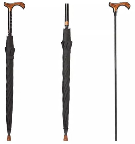 Ombrello per bastone da passeggio, design antivento resistente all'usura, asta dritta multifunzionale per uomini e donne, manico lungo, 86 cm