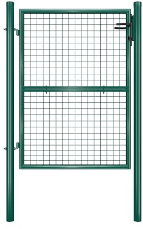 SONGMICS Portillon de Jardin Grillagé, en Acier Galvanisé, Clôture avec Serrure,Porte 106 x 125 cm (L x H), Tube Rond, Vert GGD175G