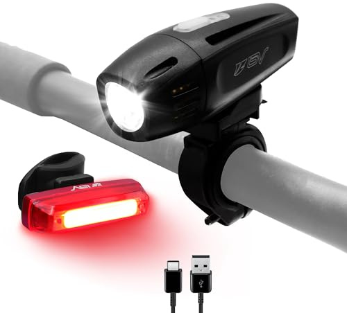BV Super Bright Bike Light Set USB Rechargeable - Headlight & Taillight, Waterproof IP44 Bicycle Light, 3 Light Modes Including Flash Mode for Safety, Easy to Install and Fits All Bicycles