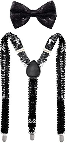 Man of Men - Bowtie & Suspender Set - Black Sequin