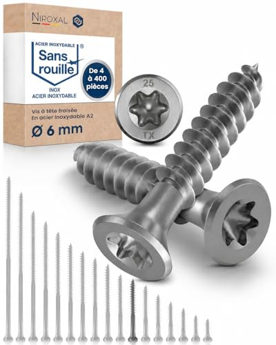 Träskruv Rostfritt Stål A2 Försänkt Huvud Torx TX25 – Delgängad – 6x50 mm – 25 st – Universalskruv för Trä
