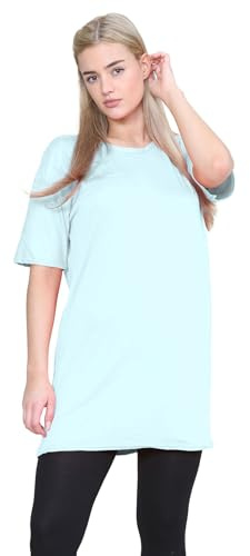 janisramone® Womens Short Sleeve Tunic T Shirts, Round Neck Oversized T Shirts for Women UK, Soft Comfortable Pj Dress, Perfect Summer Longline Ladies Tops Mint