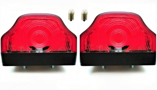 MelTruck® 2 x registreringsskyltbelysning position bak E9 för lastbil, släpvagn, släpvagn, släpvagn (röd med glödlampor 24 V)