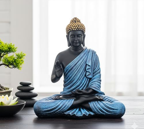 eSplanade Figura de resina de Buda meditador, decoración del hogar, estatua de ídolo Murti, estatua budista tibetana, 14 pulgadas de altura, tamaño grande
