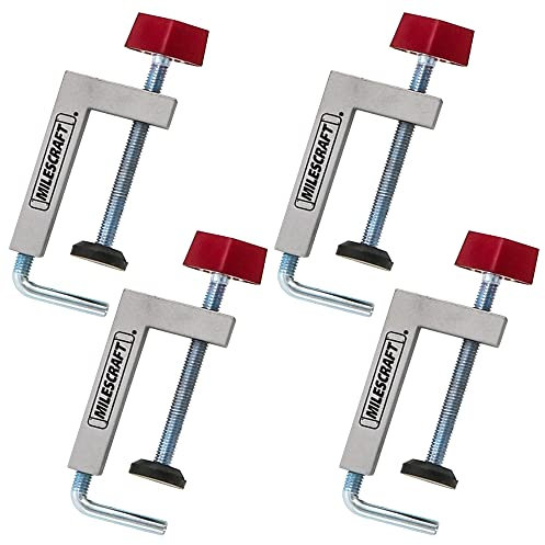 Milescraft 7209 Universal Fence Clamp 4-Pack - for Mitre Saws, Router Tables, Table Saws- Clamping Squares - 3/8 Rod - Rigid Aluminum Body - Woodworking Clamps