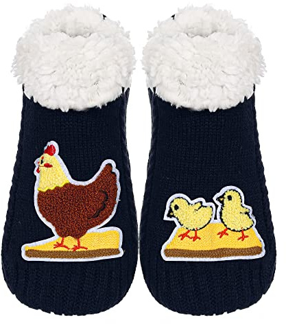 ZYZX Chaussettes Antidérapantes de Lit Femme Duveteux Hiver en Taille 35-41,Chausson Chaussette Tricot Fantaisie amusants,Pantoufle poussin série