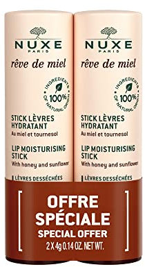 Nuxe Honey Rêve Lippenstift 8 G à 4G (Honig) - Feuchtigkeitsspendend - Natürlich - Cremefarben - 2er Pack