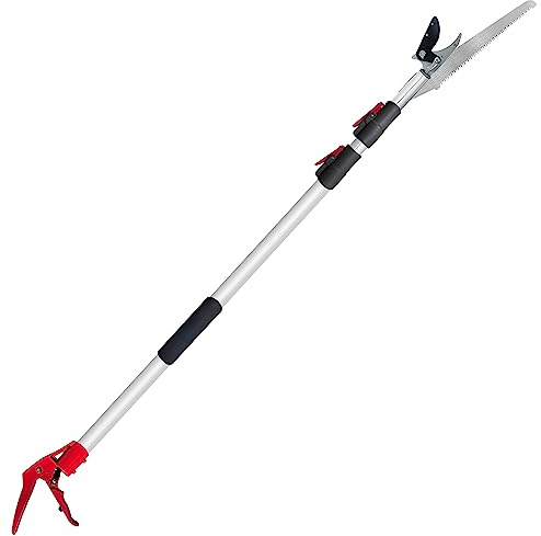 Prunrt Telescopic Tree Trimmer 4.5-10 FT with 3 Section Length Adjustable, Cut and Hold Pruner, Pole Saw Extendable, Long Handle Fruit Picker, Branch Cutter, Clippers, Loppers