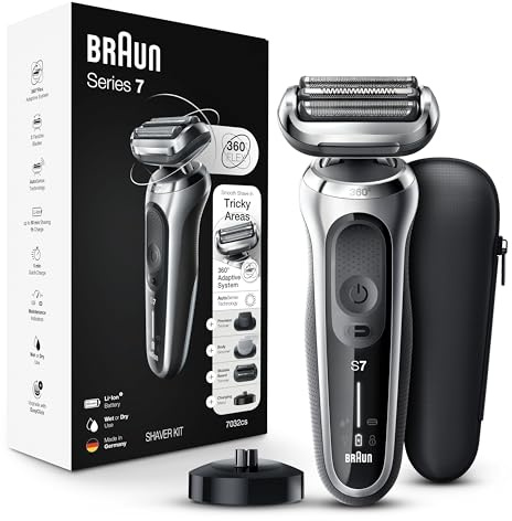 Braun Series 7 7032cs Flex Electric Razor for Men, Wet & Dry, Electric Razor, Rechargeable, Cordless Foil Shaver with Beard Trimmer and Charging Stand, Silver