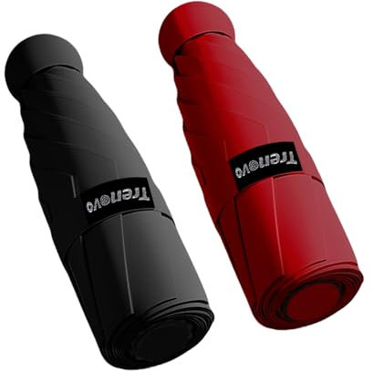 Trenovo Reise-Mini-Regenschirm, faltbar, kompakt, mit Etui, 8 Rippen, leicht, tragbar, kleiner Sonnen- und Regentaschenschirm für Mädchen und Frauen, 2er-Pack, Schwarz und Weinrot, 7 inches (shaft
