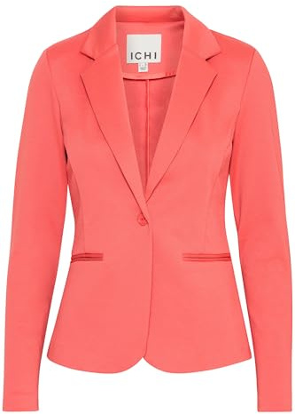 ICHI IHKATE Damen Blazer Jackenblazer Anzugsjacke mit 1-Knopf-Form Stretch Reverskragen Paspeltaschen Slim fit, Größe:L, Farbe:Cranberry (171545)