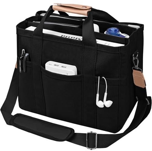ABOUME Canvas Tote Bag with Multi-Pocket for Women Large Capacity Crossbody Shoulder Handbag Everything Tote Bag with Compartments (Black,XL)