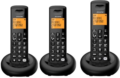 ALCATEL E260 S. Voice Trio – Schnurloses DECT-Telefon mit Anrufbeantworter – Großes Hintergrundbeleuchtetes Display – Freisprechfunktion – Blockierung unerwünschter Anrufe – 3 Mobilteile – Schwarz