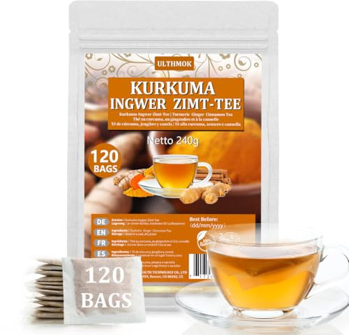 Té de Cúrcuma, Jengibre y Canela - 100% Natural, Sin Aditivos y Sin Cafeína 120 Sobres