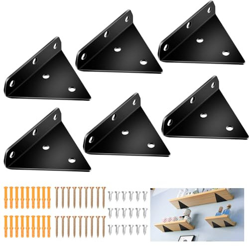 RZMZBY 6 Pieces Floating Shelf Brackets, Corner Shelf Bracket Wall Bracket Triangle Invisible Iron Shelf Support Wall Mount for Kitchen, Study, Garden (80 x 100 mm)