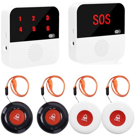 WiFi Smart Wireless Pager System Caregiver Call Button Life Alert Systems for Seniors Fall Alert Devices for Elderly Patient Disabled (only Supports 2.4GHz & No Monthly Fee)