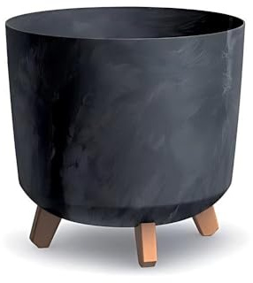 Gardening Naturally Indoor Plant Pot Zinnia Stylish and Durable Planter for Houseplants (Cylindrical Pot 29.8cm x 28.5cm - Black)