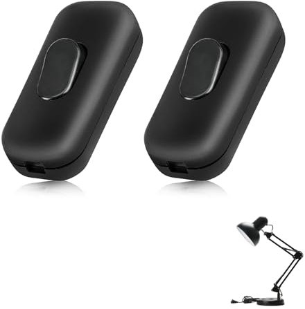 2Pcs Interruttori Torpedo Neri, 6A 250V Interruttore Cavo Bipolare, Interruttore in Linea Bipolare per Piccole, Lampade Scrivania Lampade Comodino, Compatibili Cavi a 2 o 3 Filamenti