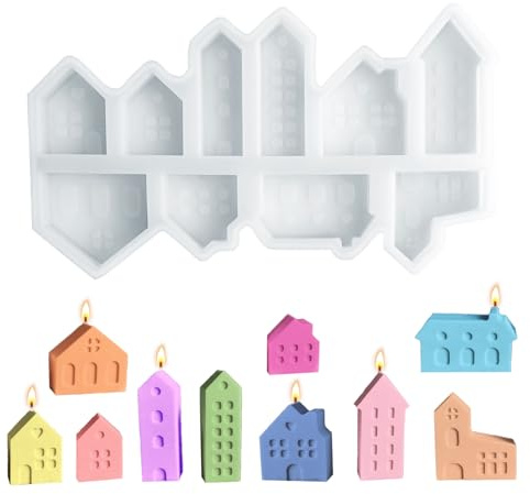 KATIMI Moules en Silicone pour Maison, 10 Pièces Moules Silicone Noël, Grandes Moules à Bougie pour la Maison pour Verser avec Plâtre, Béton Créatif, Cire, Poudre de Coulée, Moule Maison