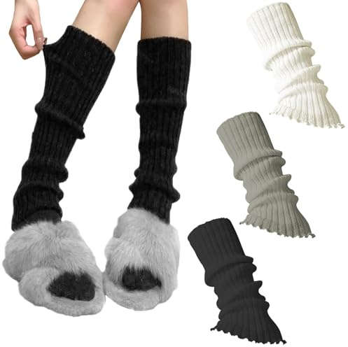 GWAWG Leg Warmers, 3 Paires Jambiere Femme, Années 80 Années 90 Blanc Noir Gris Chauffe-Jambes pour Femmes, Y2K Ballet Patinage Yoga