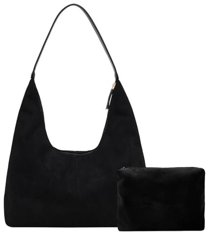 Macayda Handtasche Damen Tote Bag Wildleder Shopper Tasche Damen Groß Vintage Slouchy Hobo Bag Tragetasche Tote Henkeltasche Mädchen (Schwarz)