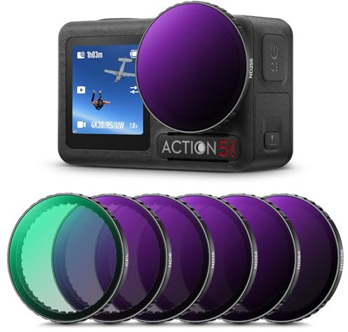 K&F Concept 6-pack Snap-on Filters for DJI OSMO Action 3/4/5 pro- CPL ND8 ND16 ND32 ND64 ND256, 28-layer Coating Optical Glass