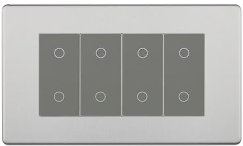 BG Nexus Screwless Brushed Steel Quad Master Touch Dimmer Switch Grey Inserts FBSTDM4G