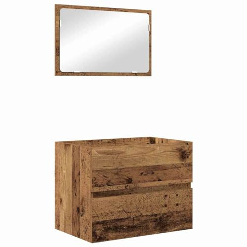 vidaXL Juego de Muebles de Baño 2 Piezas Madera Vieja Estilo Rústico Gabinete & Espejo Ideal para Decorar tu Casa