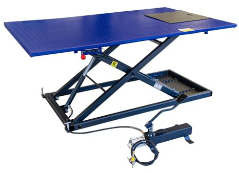 DeTec. Ponte di sollevamento quadrato con portata di 675 kg | base a forbice Quad + trazione pneumatica | ponte sollevatore extra largo per officina | hub massimo 825 mm