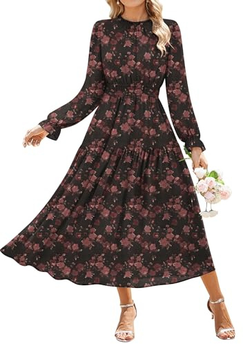 GRACE KARIN Women Long Sleeve Floral Chiffon Maxi Wedding Guest Dresses