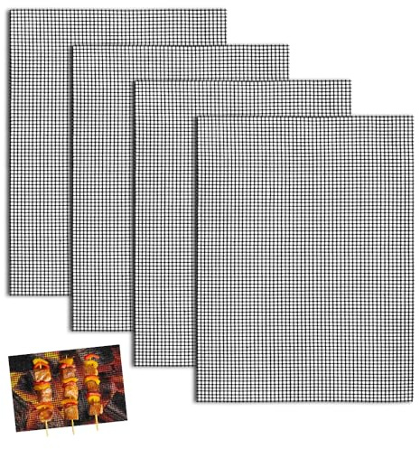 HMCEY Lot de 4 Grille Barbecue Découpable 40 X 30 cm,Grillage Tapis de Cuisson Barbecue Réutilisable,Tapis en Maille Antiadhésif,Tapis de Grill en Maille,Tapis de Cuisson Gril Gaz pour Viande